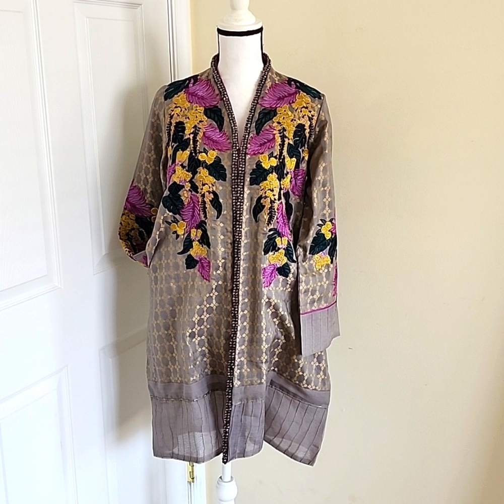 Sapphire Floral Kimono Kurta Jacket Pockets NWT